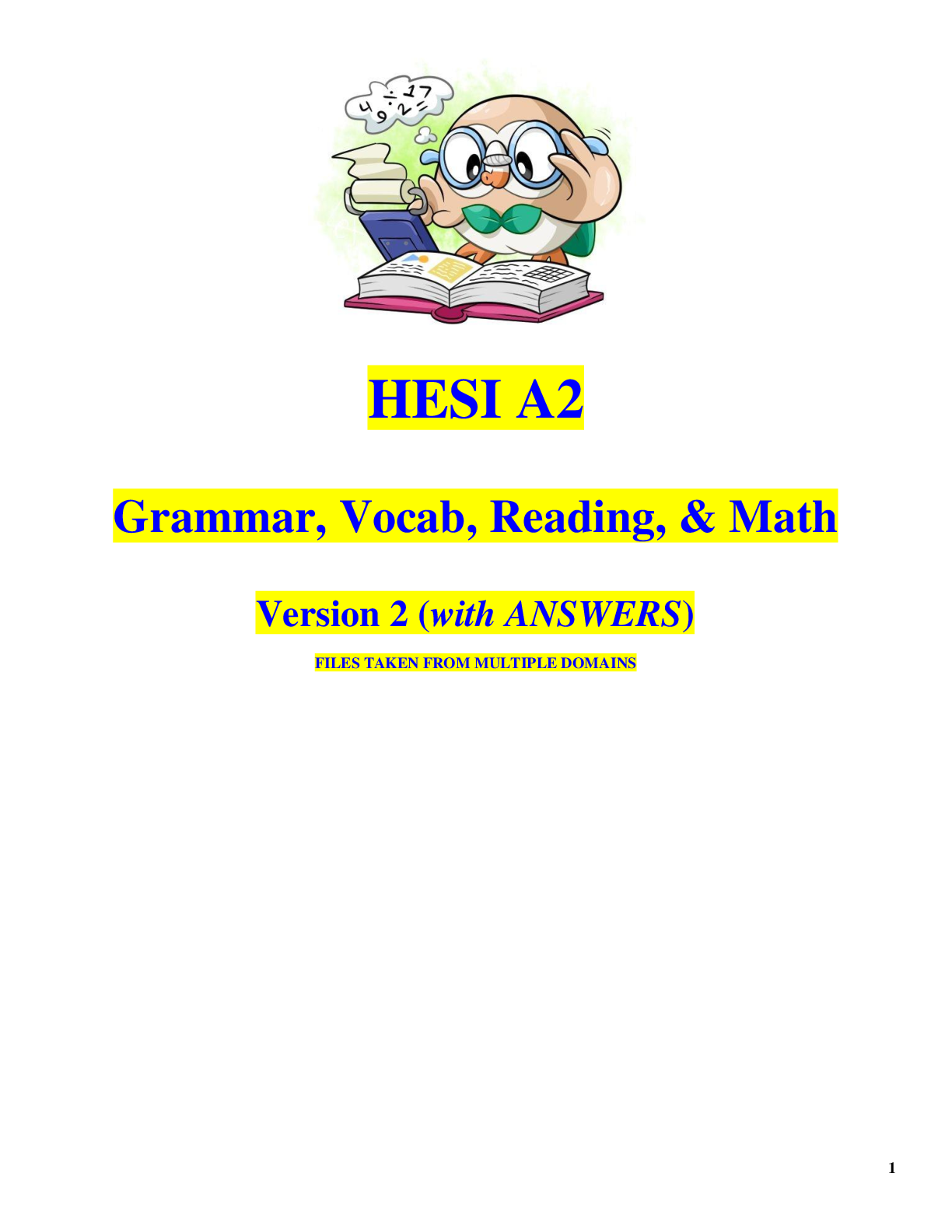 Preview image of HESI_A2 Version 2_Grammar_Vocab_Reading_Math_Study Guide 2020/2012 100% CORRECT document